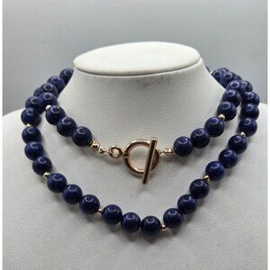 Cobalt Blue Glass  Beaded Necklace With Gold-Tone Toggle Clasp